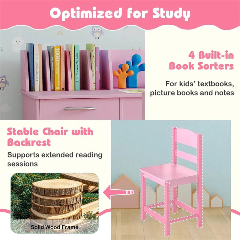 Wooden Kids Desk and Chair Set with Hutch, Storage Drawer & Cabinet - Product image 38