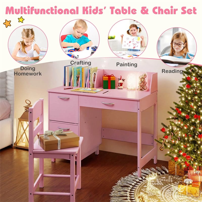 Wooden Kids Desk and Chair Set with Hutch, Storage Drawer & Cabinet - Product image 39