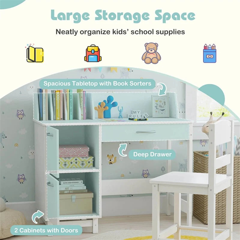 Wooden Kids Desk and Chair Set with Hutch, Storage Drawer & Cabinet - Product image 17