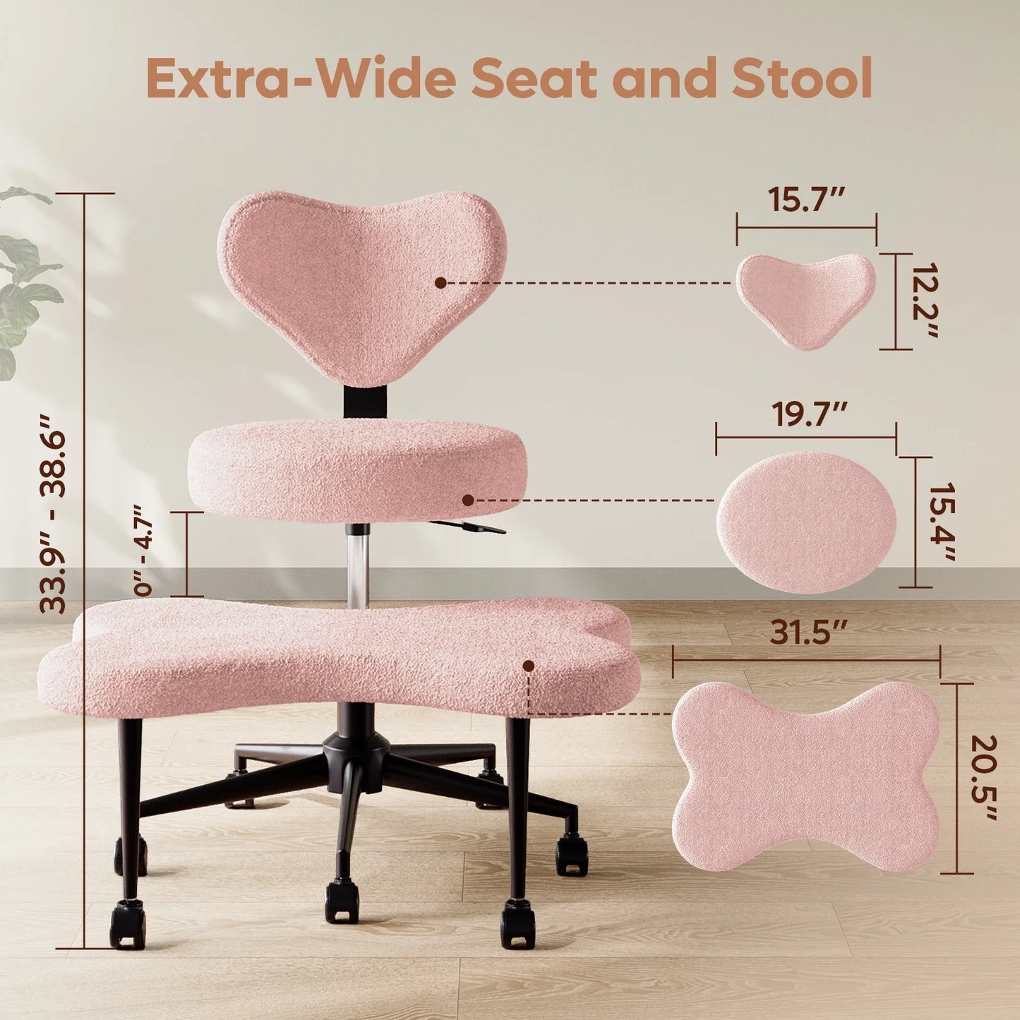Pinmoco Ergonomic Cross Legged Swivel Chair, Adjustable Height and Teddy Fabric - Product image 29