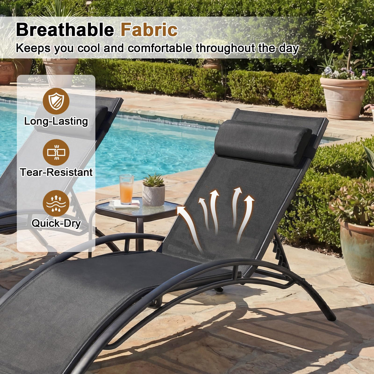 Tangkula Patio Chaise Lounges with 5-Position Backrest-Black - Product image 6