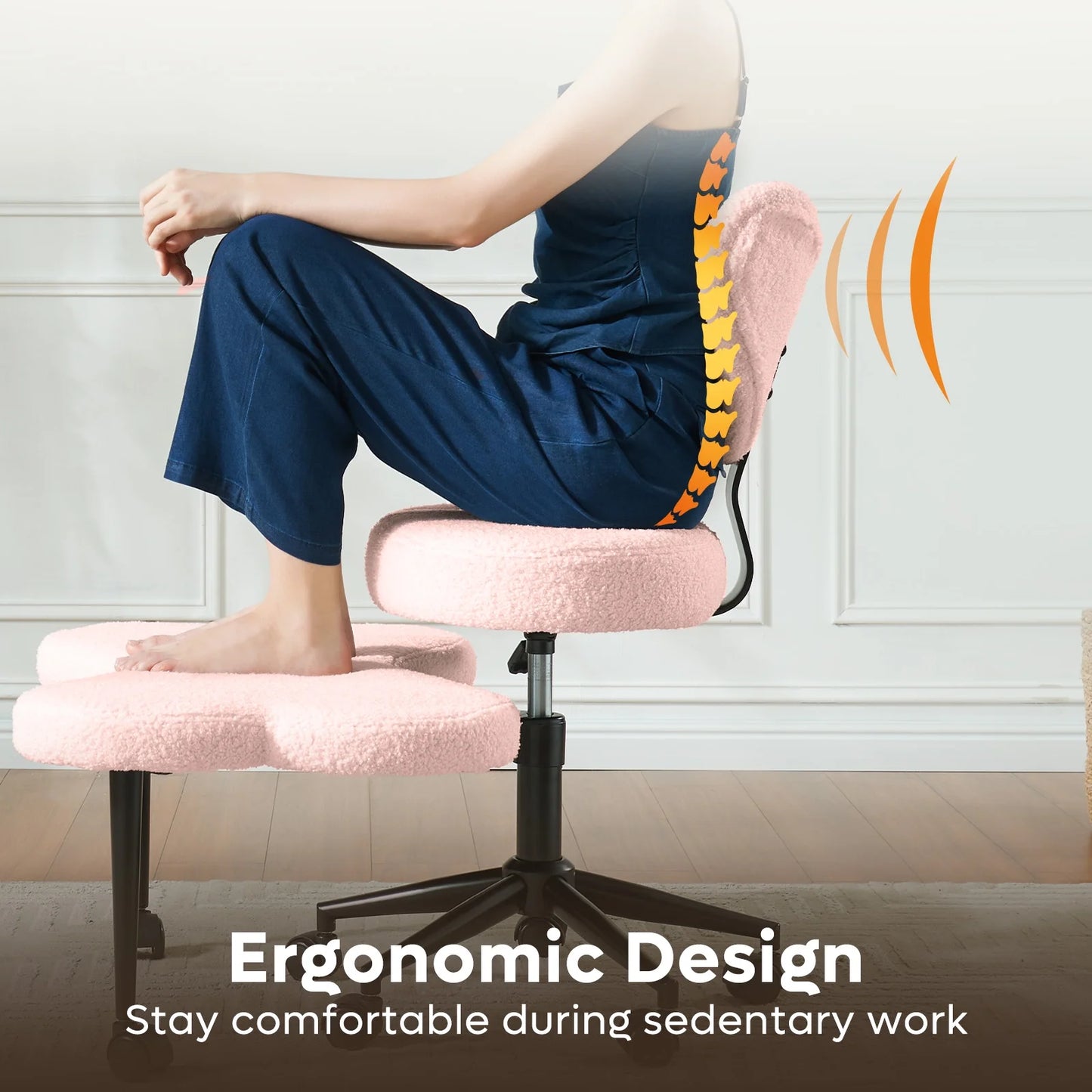 Pinmoco Ergonomic Cross Legged Swivel Chair, Adjustable Height and Teddy Fabric - Product image 23