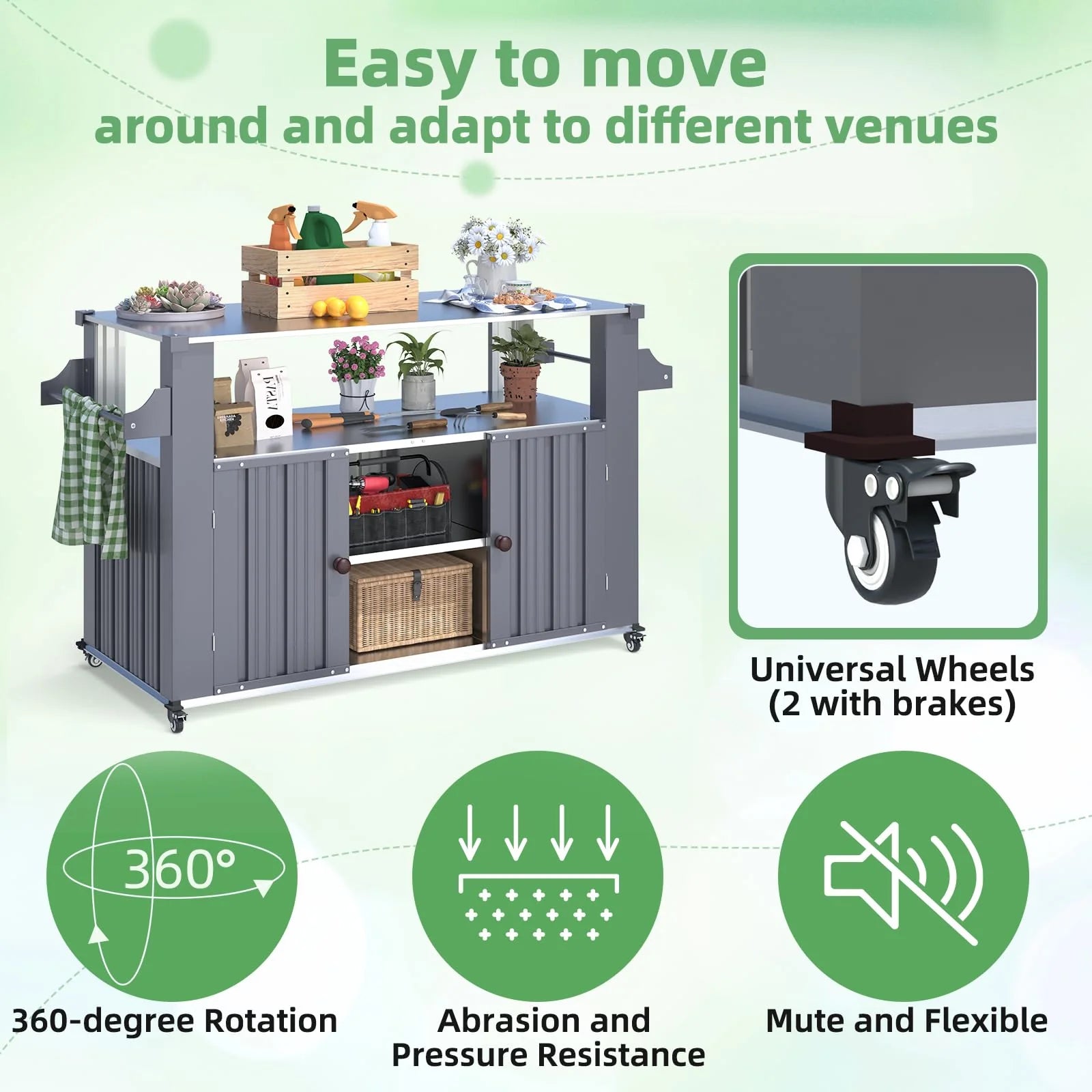 AECOJOY Outdoor Grill Table Cart with Storage Cabinet, Dark Grey - Product image 4