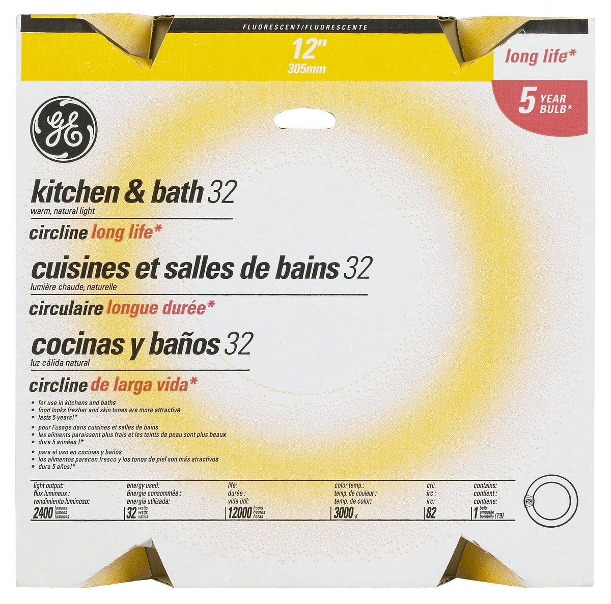 G E Lighting 11085 GE32W Circline Kitchen & Bath Bulb, 32 W, 12" - Product image 1