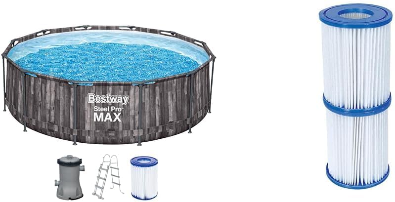 FORNOR 56141 Swimming Pool + Bomb Filter 366 x H 100 cm, Wood Effect