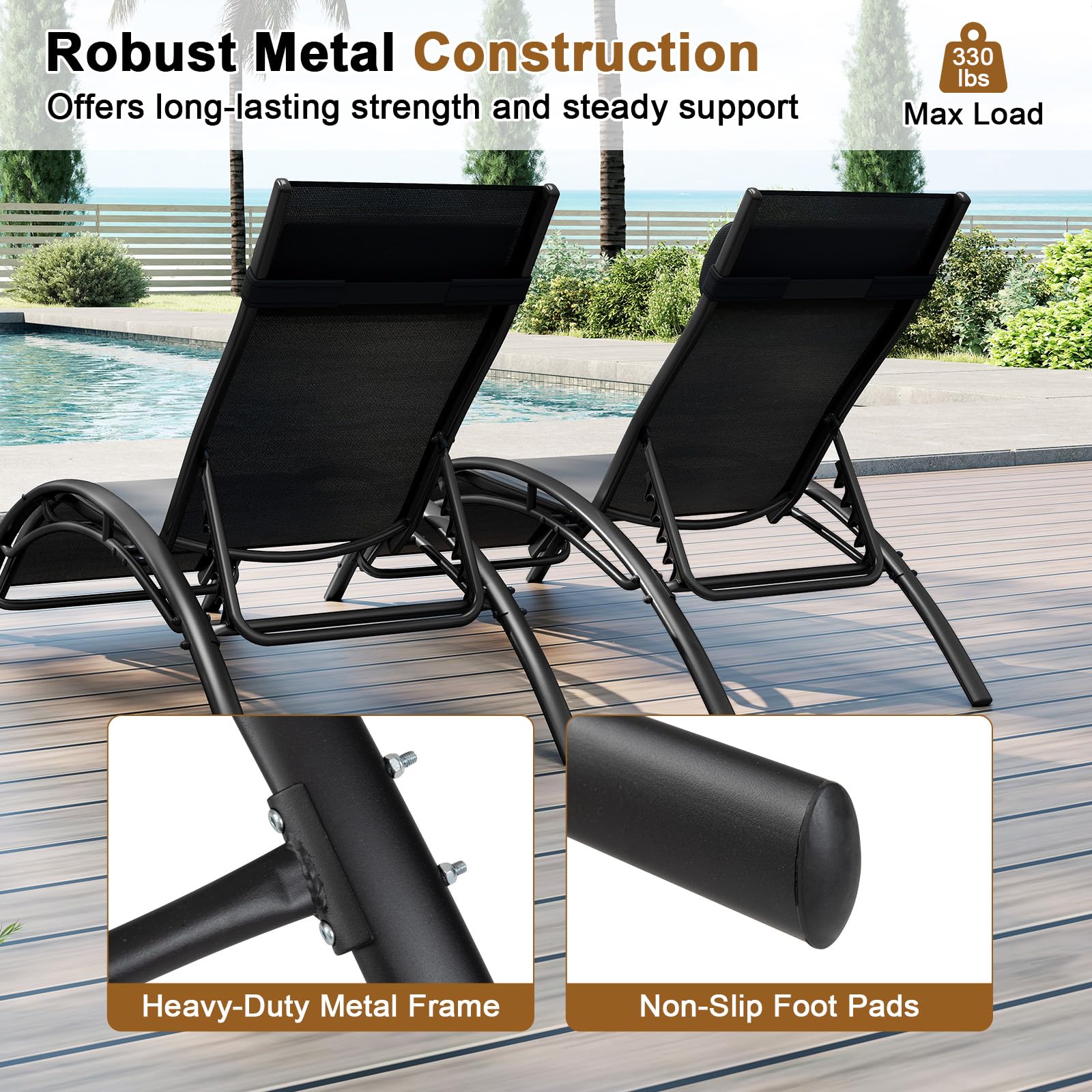 Tangkula Patio Chaise Lounges with 5-Position Backrest-Black - Product image 7
