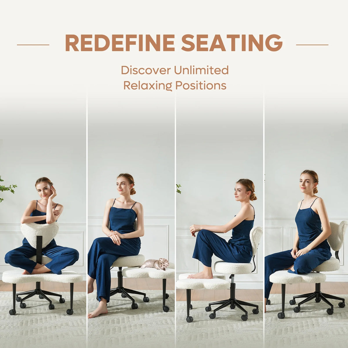 Pinmoco Ergonomic Cross Legged Swivel Chair, Adjustable Height and Teddy Fabric - Product image 9