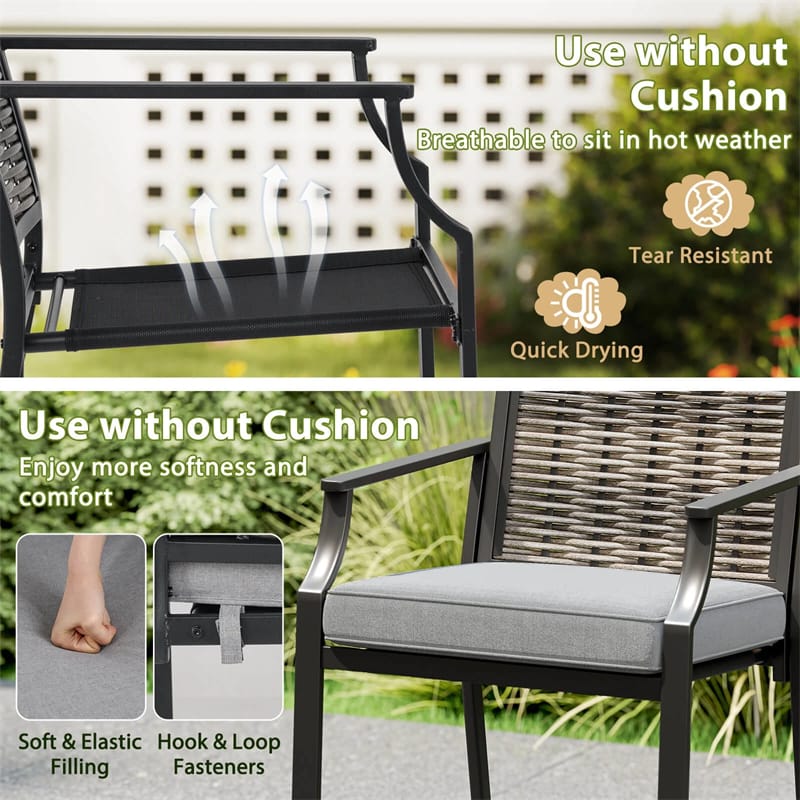 Outdoor Metal Bar Stools Set of 2 with Rattan Back, Armrest, Fabric Seat & Cushions - Product image 5