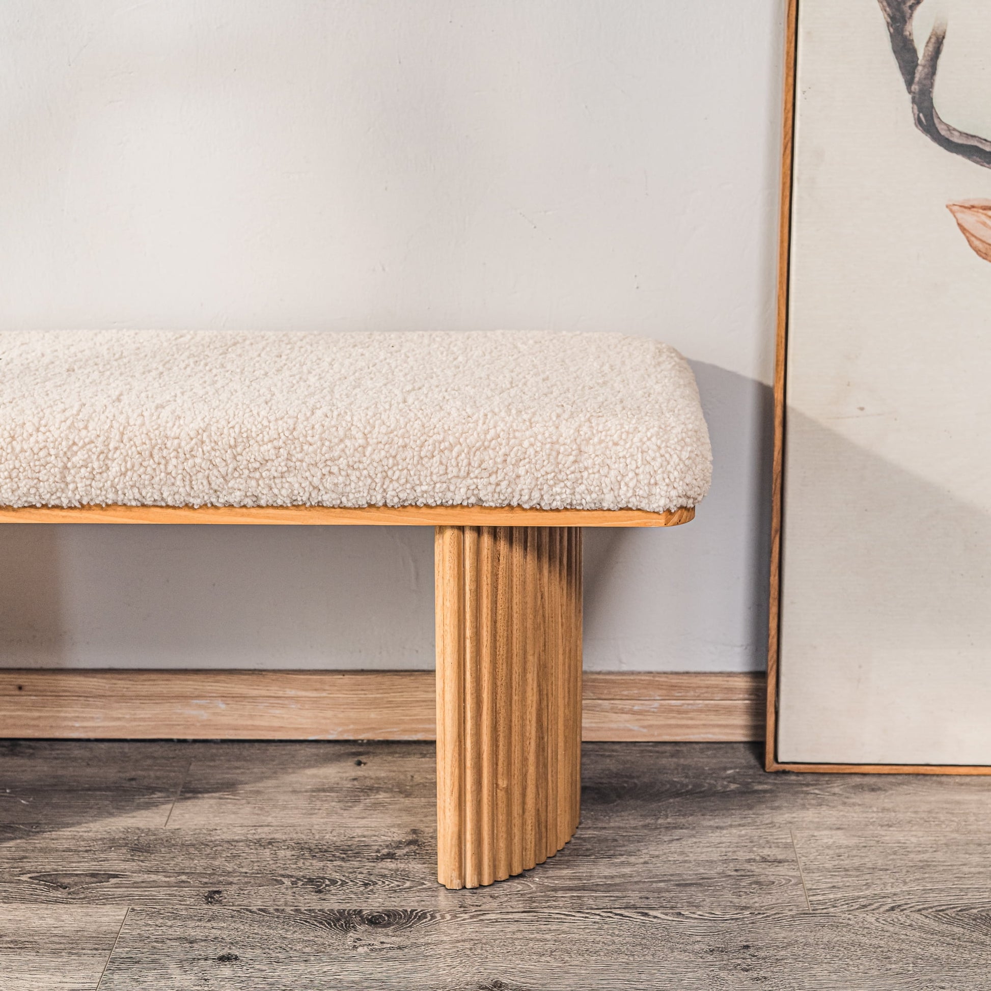 Solid Wood and Beige Velvet Bench Exotic Boho Entryway - Product image 15