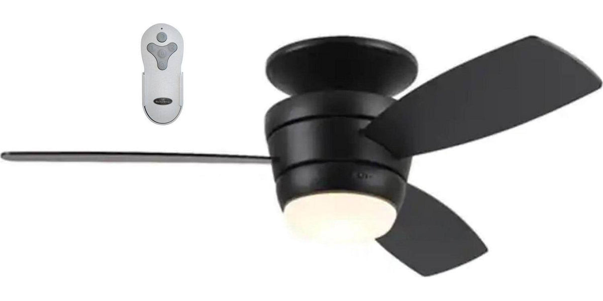 Harbor Breeze Mazon 44-in Black LED Indoor Flush Mount Ceiling Fan with Light Remote (3-Blade) - Product image 1