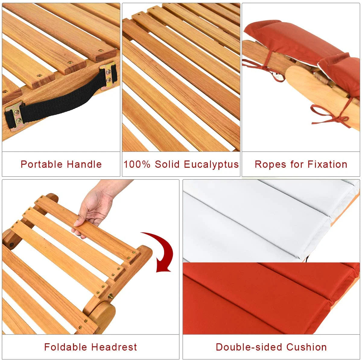Tangkula Folding Patio Lounge Chair, Solid Eucalyptus Wood Sun Lounger Chair - Product image 8