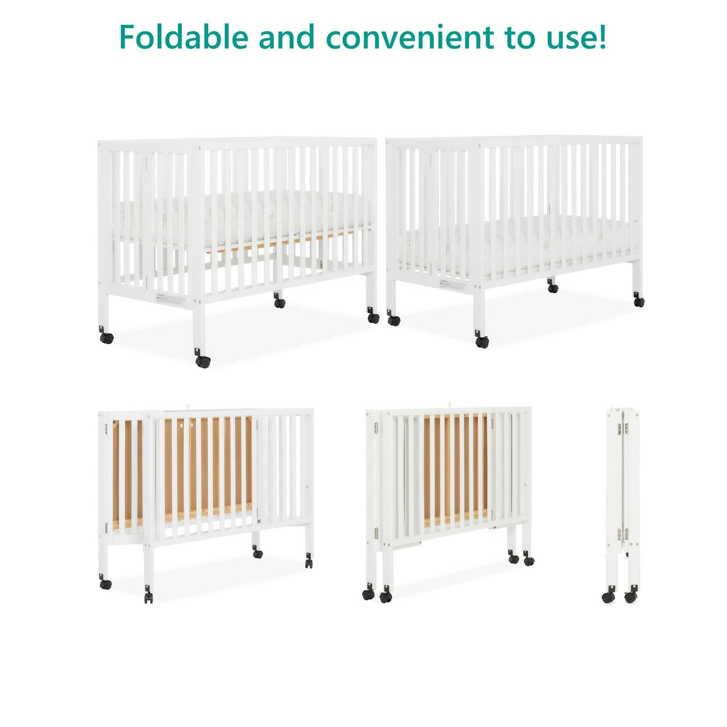 Dream on Me Quinn Full - Size Folding Crib. Removable Wheels. Modern Nursey. Adjustable Mattress Support - Product image 6