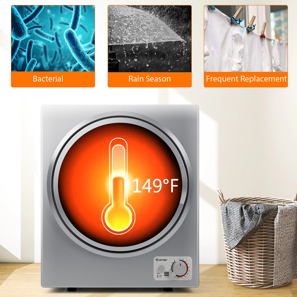 Costway Electric Tumble Compact Laundry Dryer Stainless Steel Wall Mounted 1.5 Cu .ft - Product image 14