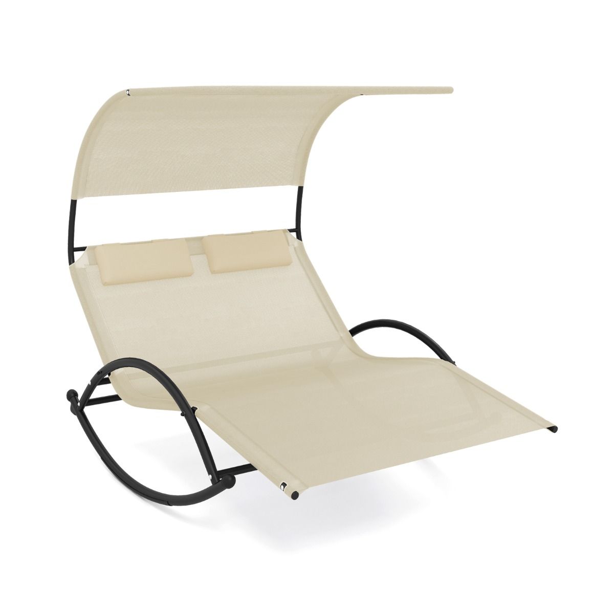Double Lounger Rocking Chair for 2 People 2 Removable Headrests Sturdy Metal Frame Ergonomic 2-Seater Daybed Grey/Black/Beige -