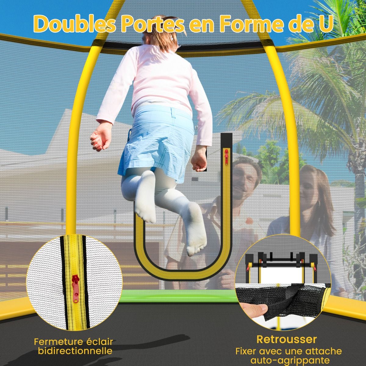 Outdoor Trampoline Ø 223cm with Slide & Ladder with Safety Net 2 U-shaped doors Load 270kg for 2-3 Children aged 3+ Blue/Green -