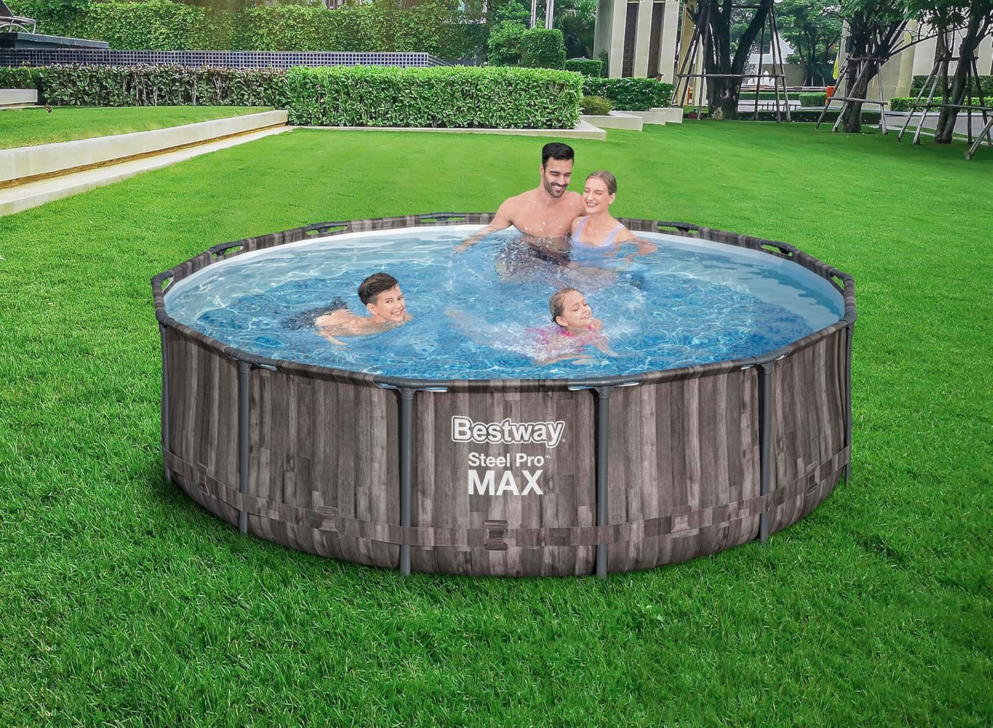 FORNOR 56141 Swimming Pool + Bomb Filter 366 x H 100 cm, Wood Effect