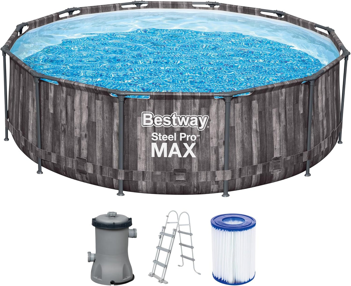 FORNOR 56141 Swimming Pool + Bomb Filter 366 x H 100 cm, Wood Effect