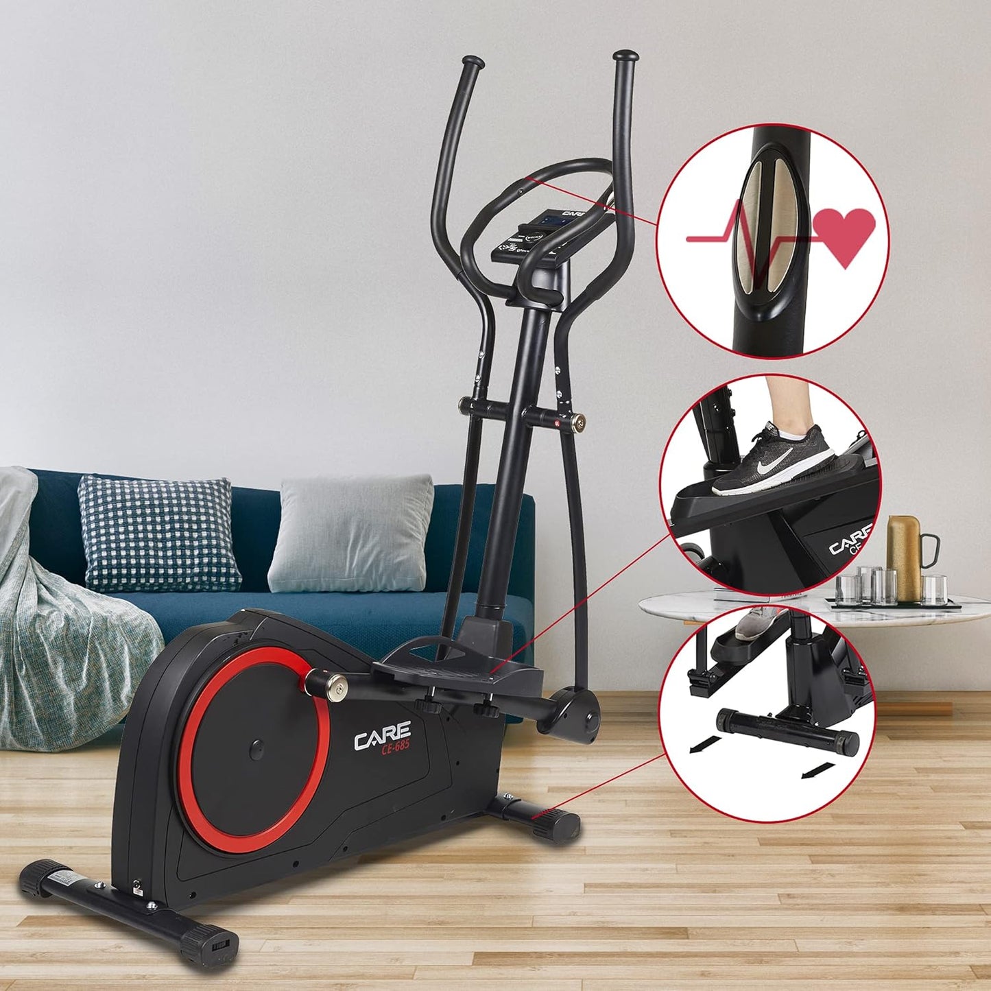 Care Fitness - Motorized Elliptical Trainer CE-685-24 Difficulty Levels - 24 Programs - LCD Screen Counter - USB Port - Tablet Holder - Kinomap Application Compatible
