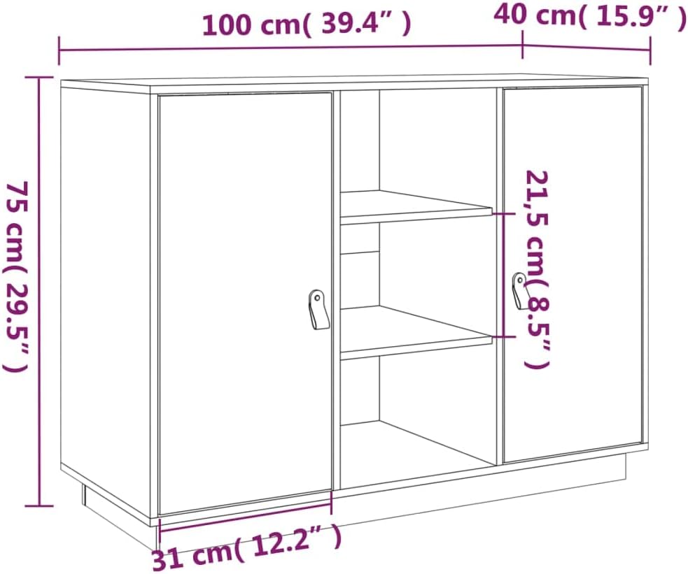 vidaXL Sideboard, Side Cabinet with Compartment, Cupboard with Door, Living Room Storage Unit, Modern, Brown Solid Pine Wood