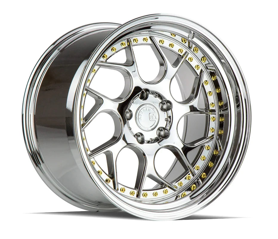 Aodhan DS01 18" 5x120 Vacuum Chrome W/ Gold Rivets