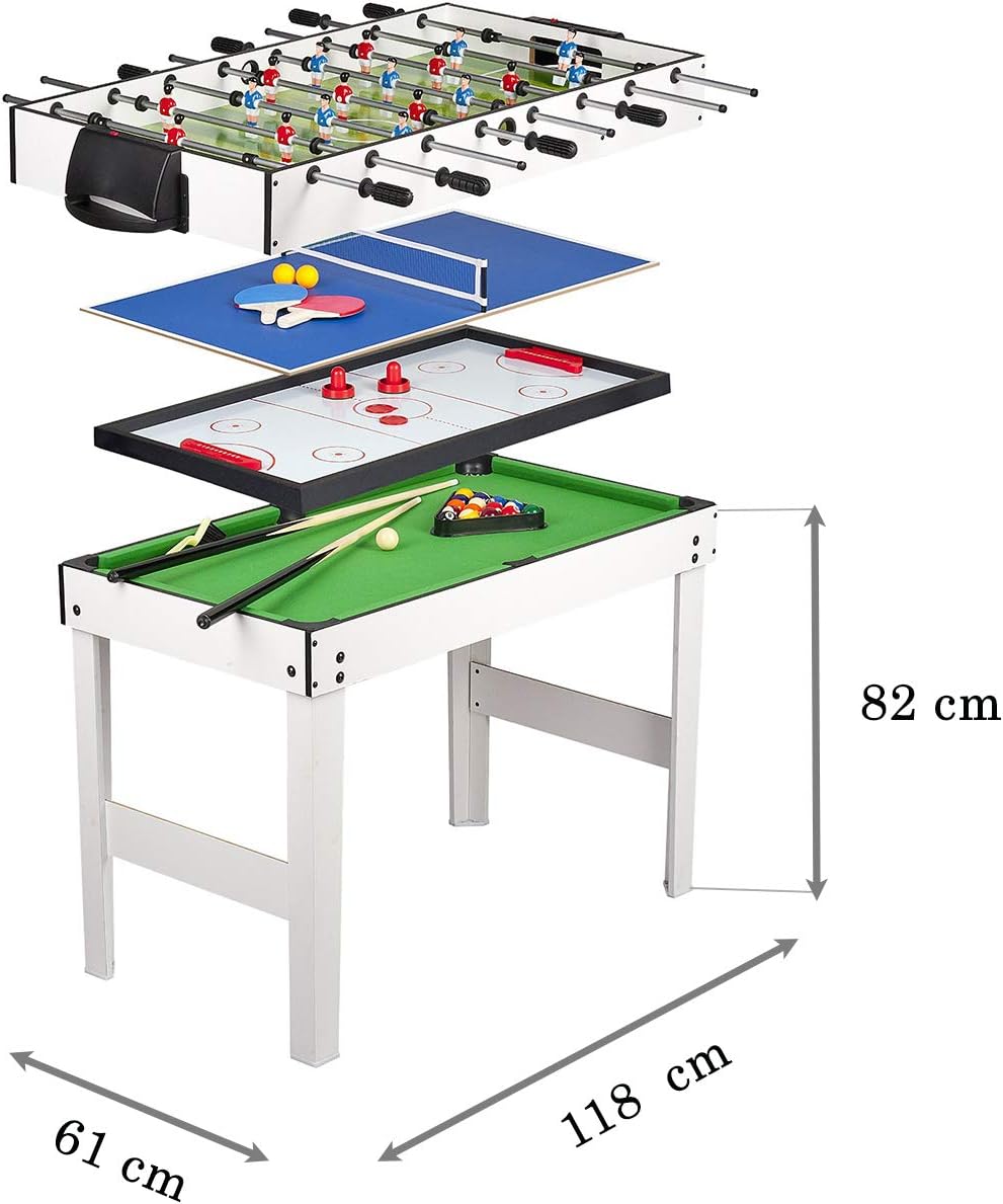 Leomark Table 4 Games in 1 - Billiards, foosball, Table Hockey and Ping-Pong Multifunction Playing Table Multigame table Dim: 120 x 61 x 82 (Height) cm