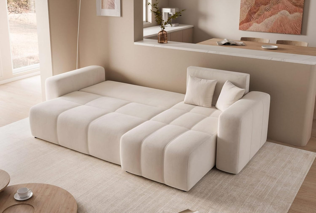 GREKPOL Convertible Corner Sofa 145x248 Left or Right - Beige 3-Seater Convertible Sofa with Storage Space