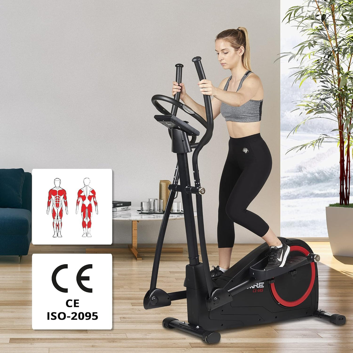 Care Fitness - Motorized Elliptical Trainer CE-685-24 Difficulty Levels - 24 Programs - LCD Screen Counter - USB Port - Tablet Holder - Kinomap Application Compatible