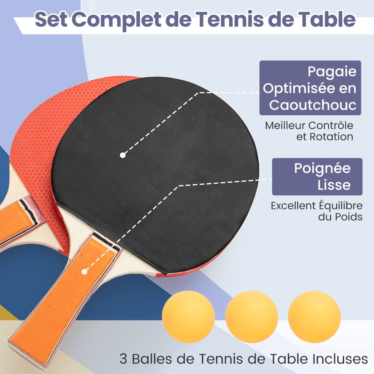 Space Saving Foldable Ping Pong Table with Table Tennis Net with 2 Rackets 3 Balls Adjustable Feet 180 x 90 x 76 cm -