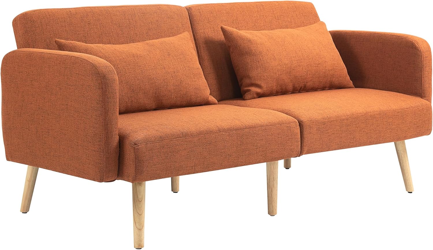 HOMCOM 3-seater convertible sofa, 2-seater sofa bed, reclining backrest and adjustable armrests, sofa bed in linen-effect fabric, solid wood legs, 2 washable cushions, Brown