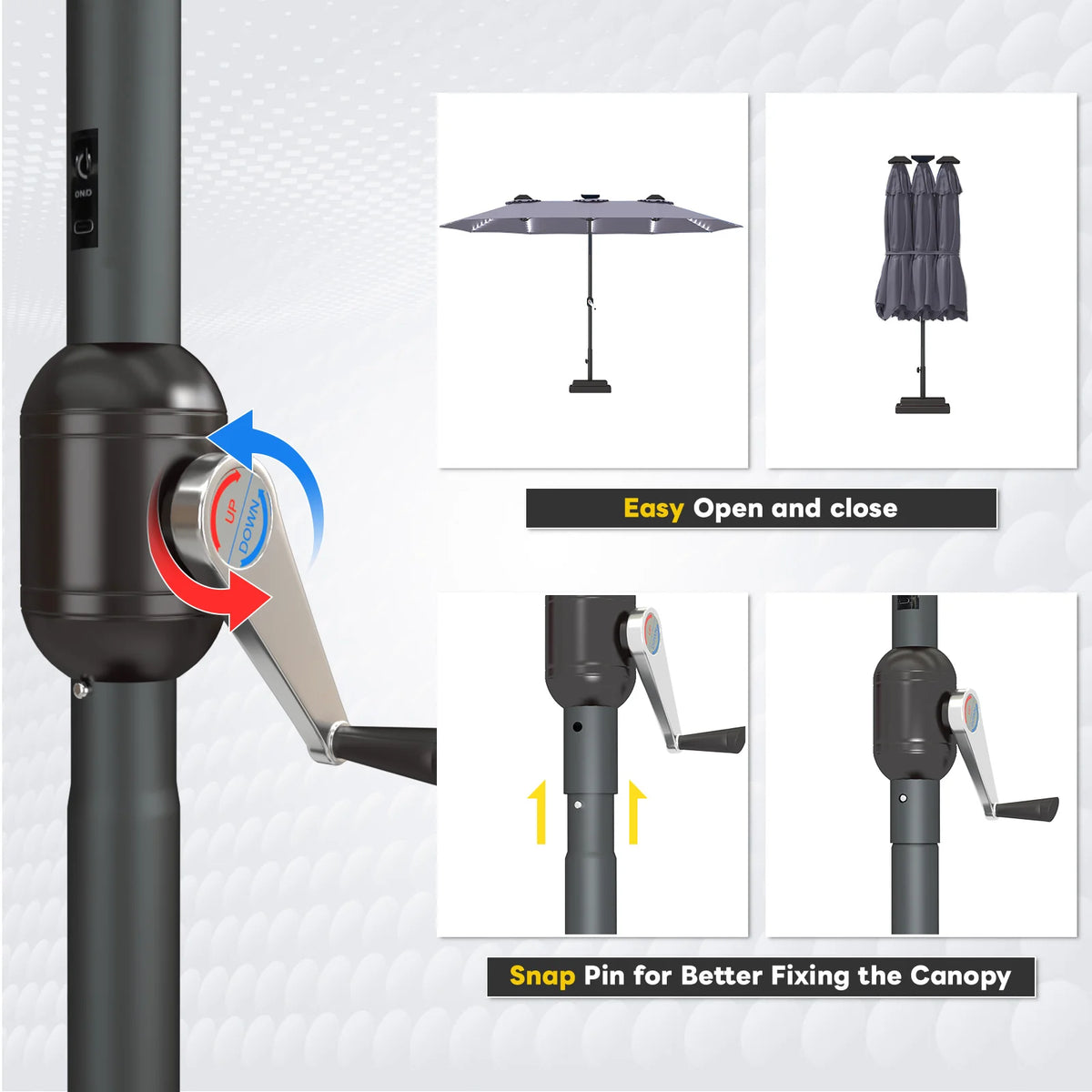 AECOJOY 15ft Patio Double-Sided Umbrella, 156 PCS Solar LED Light Outdoor Large Umbrella, Dark Grey - Product image 4
