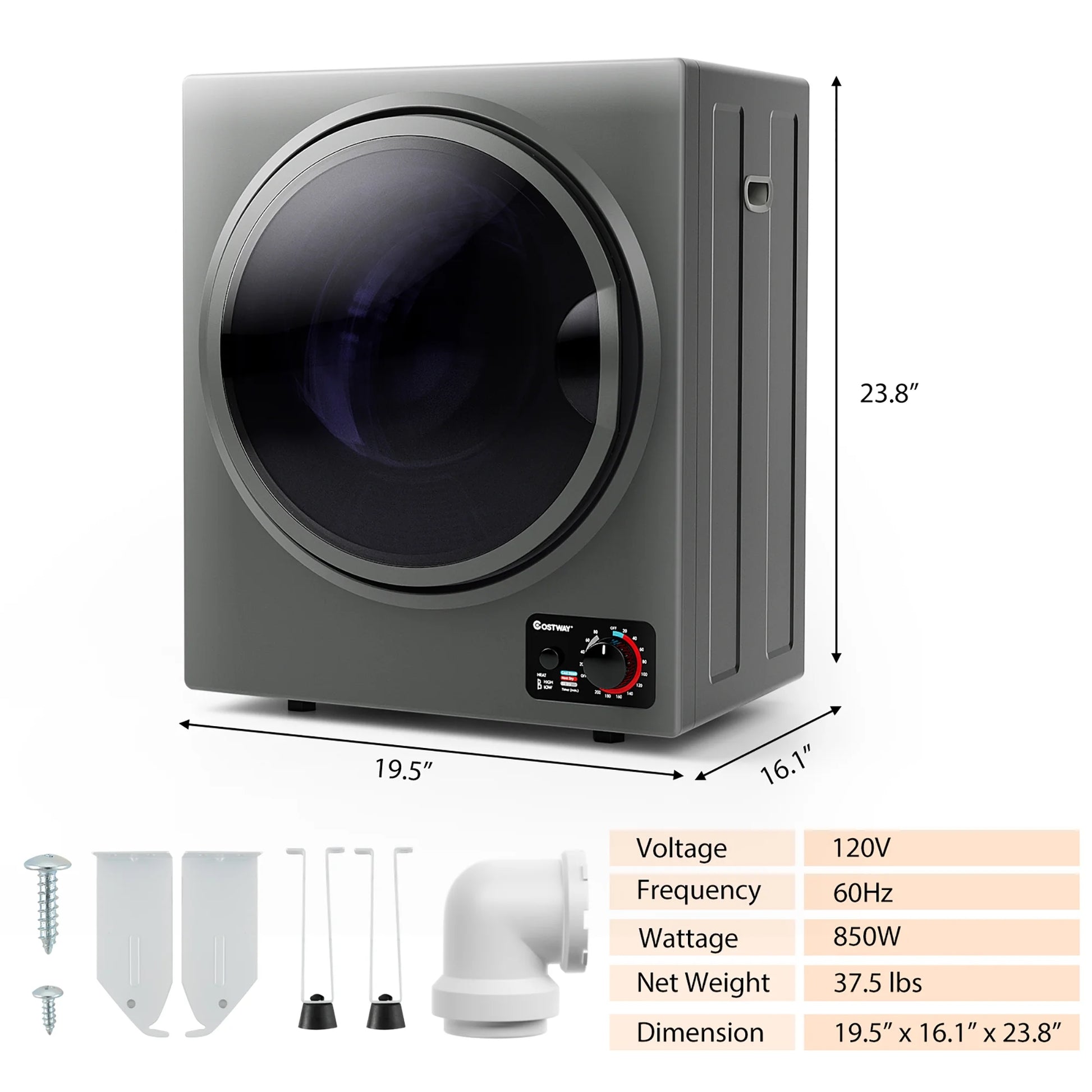 Costway Electric Tumble Compact Laundry Dryer Stainless Steel Wall Mounted 1.5 Cu .ft - Product image 4