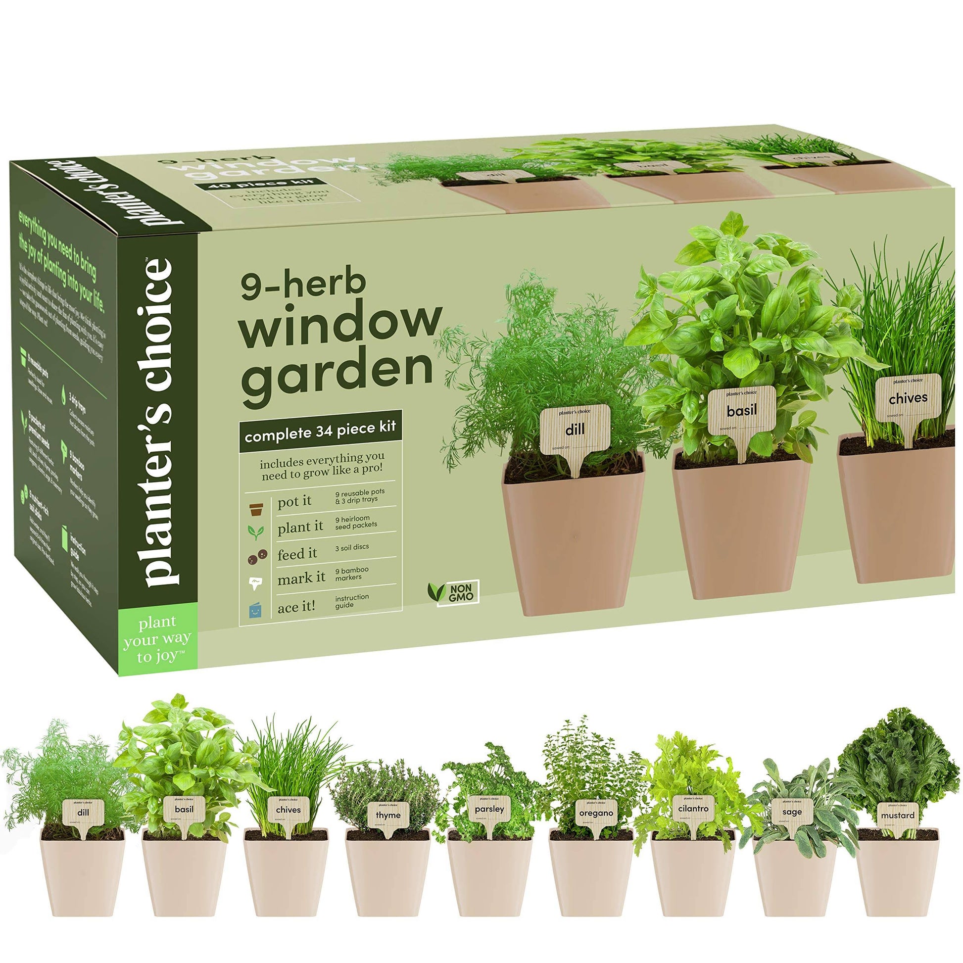 9 Herb Window Garden - Indoor Organic Herb Growing Kit - Kitchen Windowsill Starter Kit - Product image 1