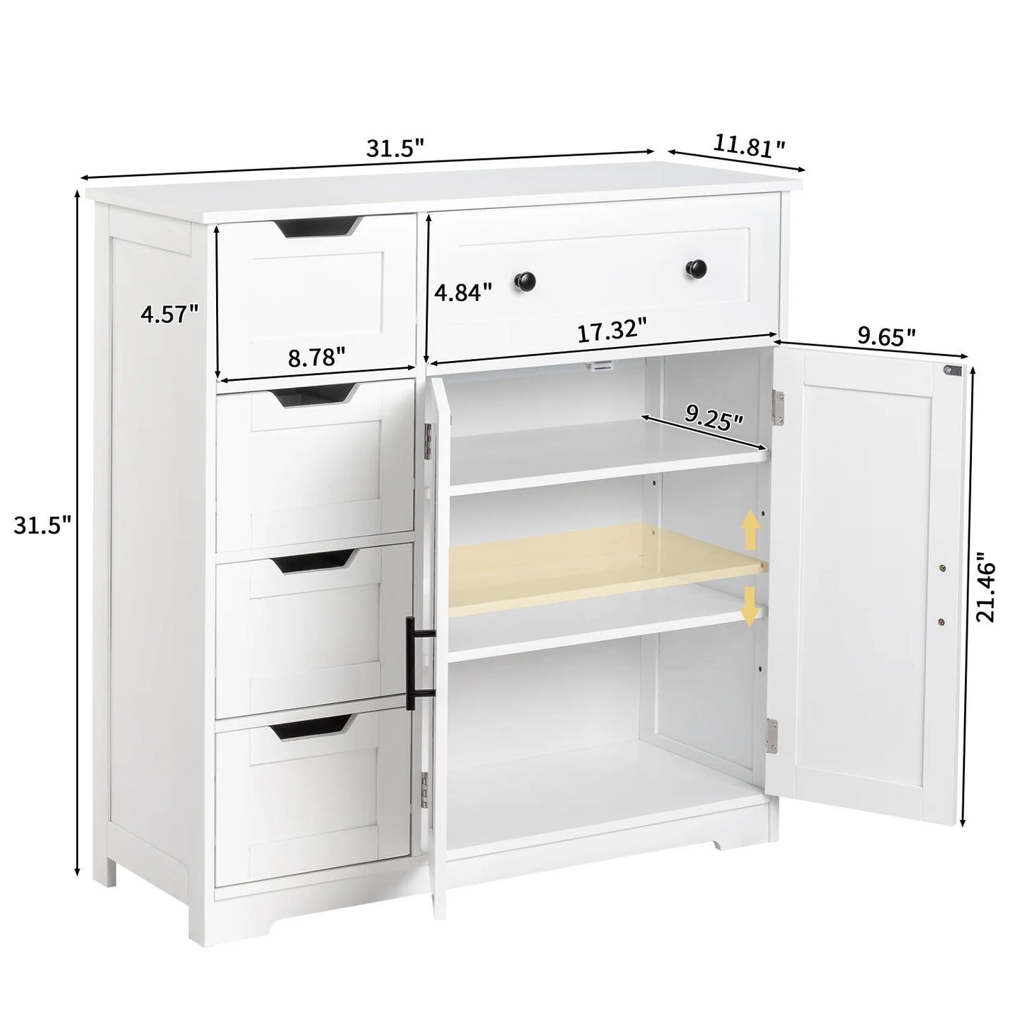 Ktaxon Wooden Bathroom Floor Cabinet with 4 Drawers & 1 Cupboard for Living Room Entryway, White - Product image 28