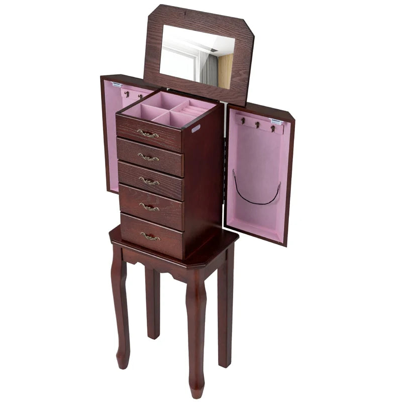 Standing Jewelry Armoire Cabinet with Flip Top Mirror, 4 Drawers, 2 Side Doors & Necklace Hooks - Product image 2
