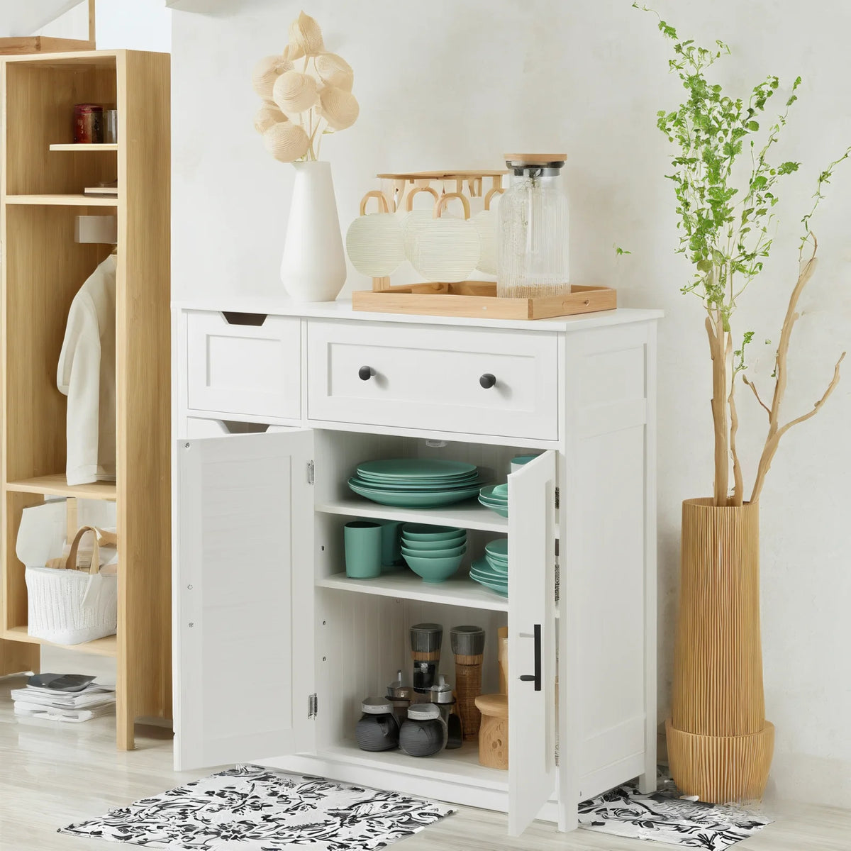 Ktaxon Wooden Bathroom Floor Cabinet with 4 Drawers & 1 Cupboard for Living Room Entryway, White - Product image 27