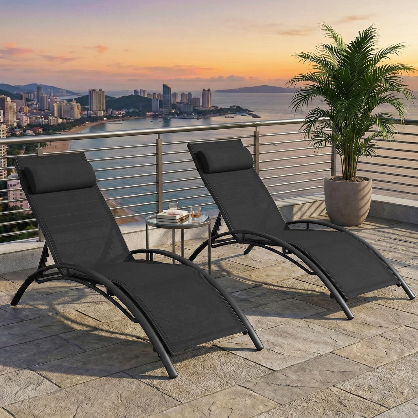 Tangkula Patio Chaise Lounges with 5-Position Backrest-Black - Product image 8