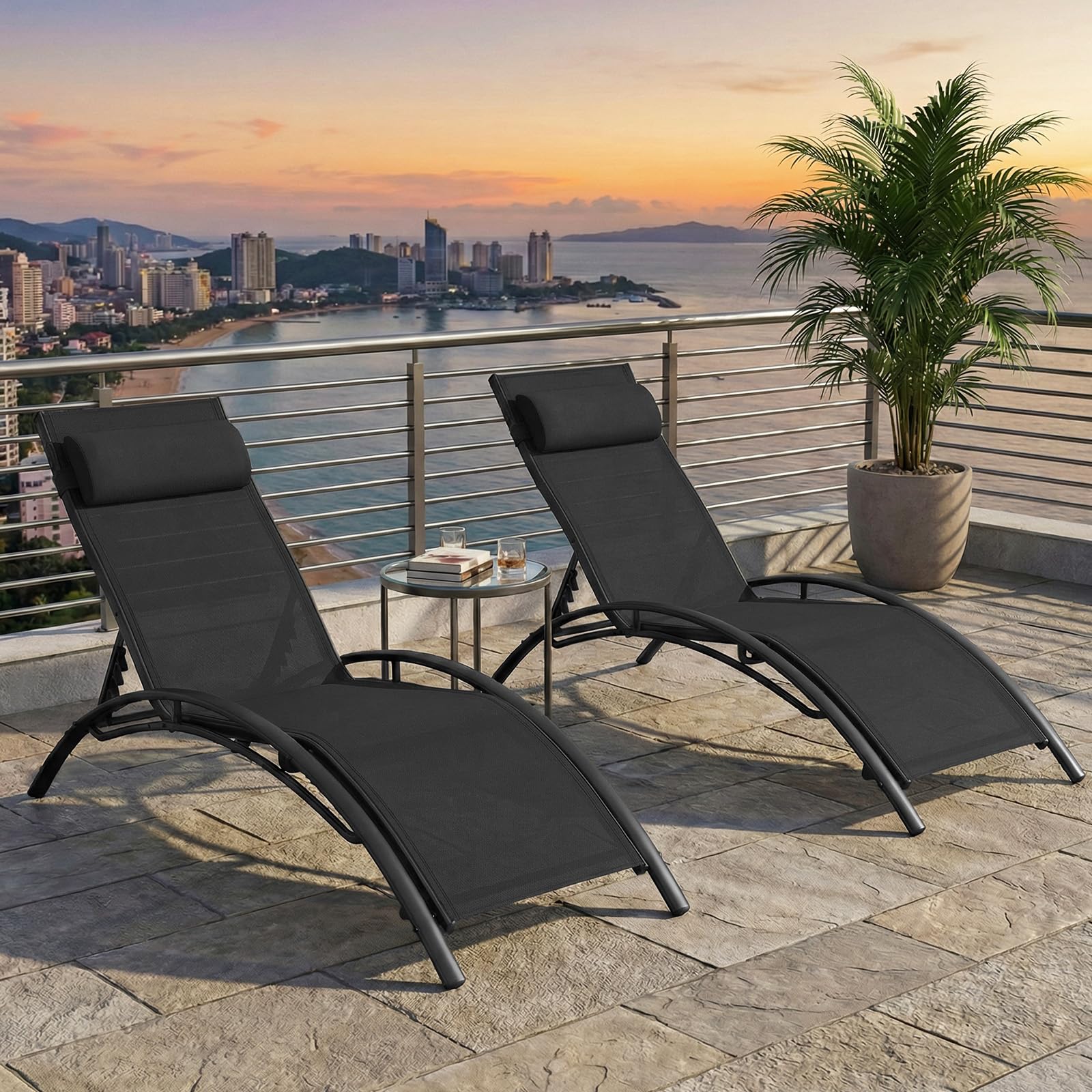 Tangkula Patio Chaise Lounges with 5-Position Backrest-Black - Product image 8