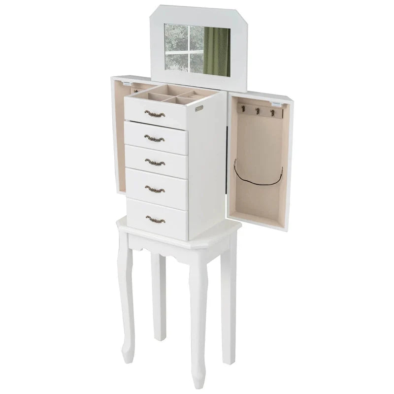Standing Jewelry Armoire Cabinet with Flip Top Mirror, 4 Drawers, 2 Side Doors & Necklace Hooks - Product image 26