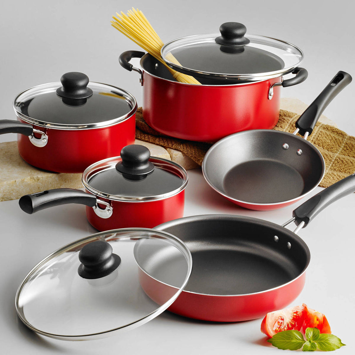 Tramontina 9-Piece Simple Cooking Nonstick Cookware Set, Black/Red - Product image 1