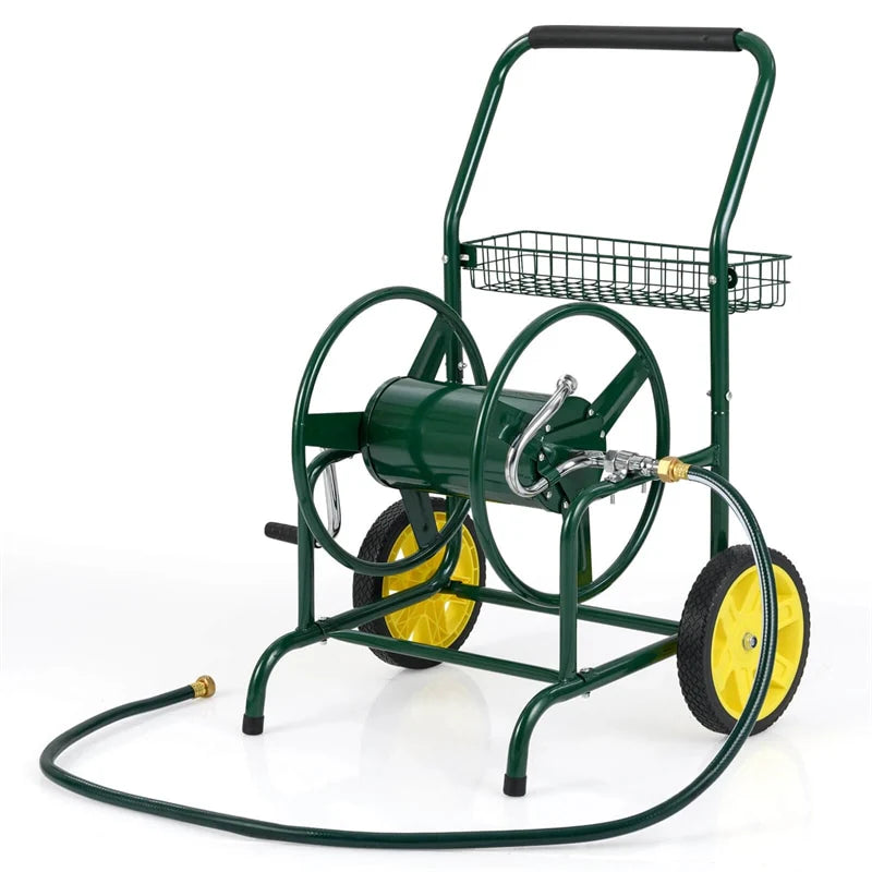 Garden Hose Reel Cart Holds 230FT of 5/8" Hose, Heavy-Duty Hose Cart with 2 Wheels & Storage Basket - Product image 1