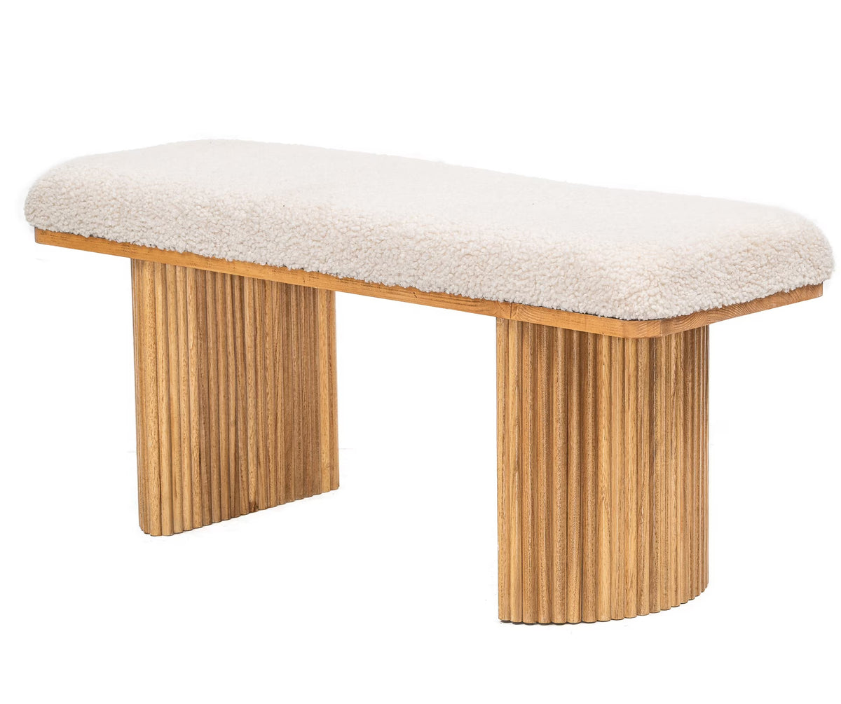 Solid Wood and Beige Velvet Bench Exotic Boho Entryway - Product image 3