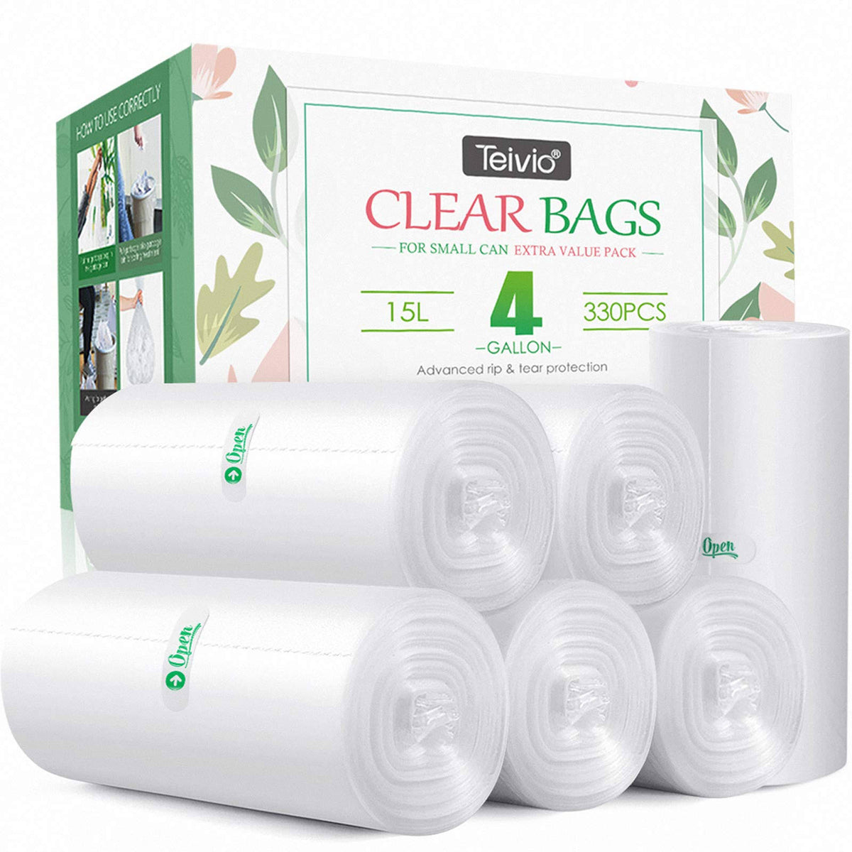330 Counts Strong Trash Bags Garbage Bags by Teivio, Bathroom Trash Can Bin Liners - Product image 1