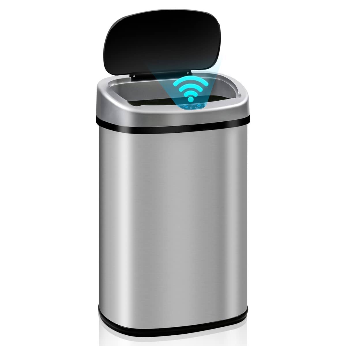 Bigacc 13 Gallon Touch-Free Automatic Stainless-Steel Trash Can Garbage Can Metal Trash Bin with Lid for - Product image 1