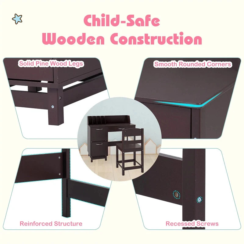 Wooden Kids Desk and Chair Set with Hutch, Storage Drawer & Cabinet - Product image 24