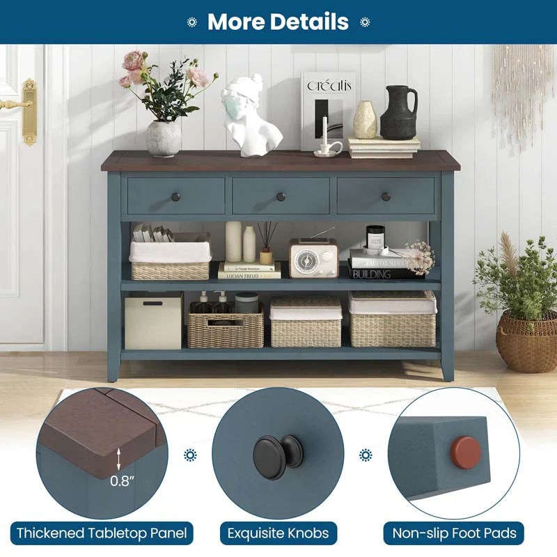 50" Farmhouse Entryway Table, Narrow Console Table with 3 Storage Drawers & 2 Open Shelves - Product image 6