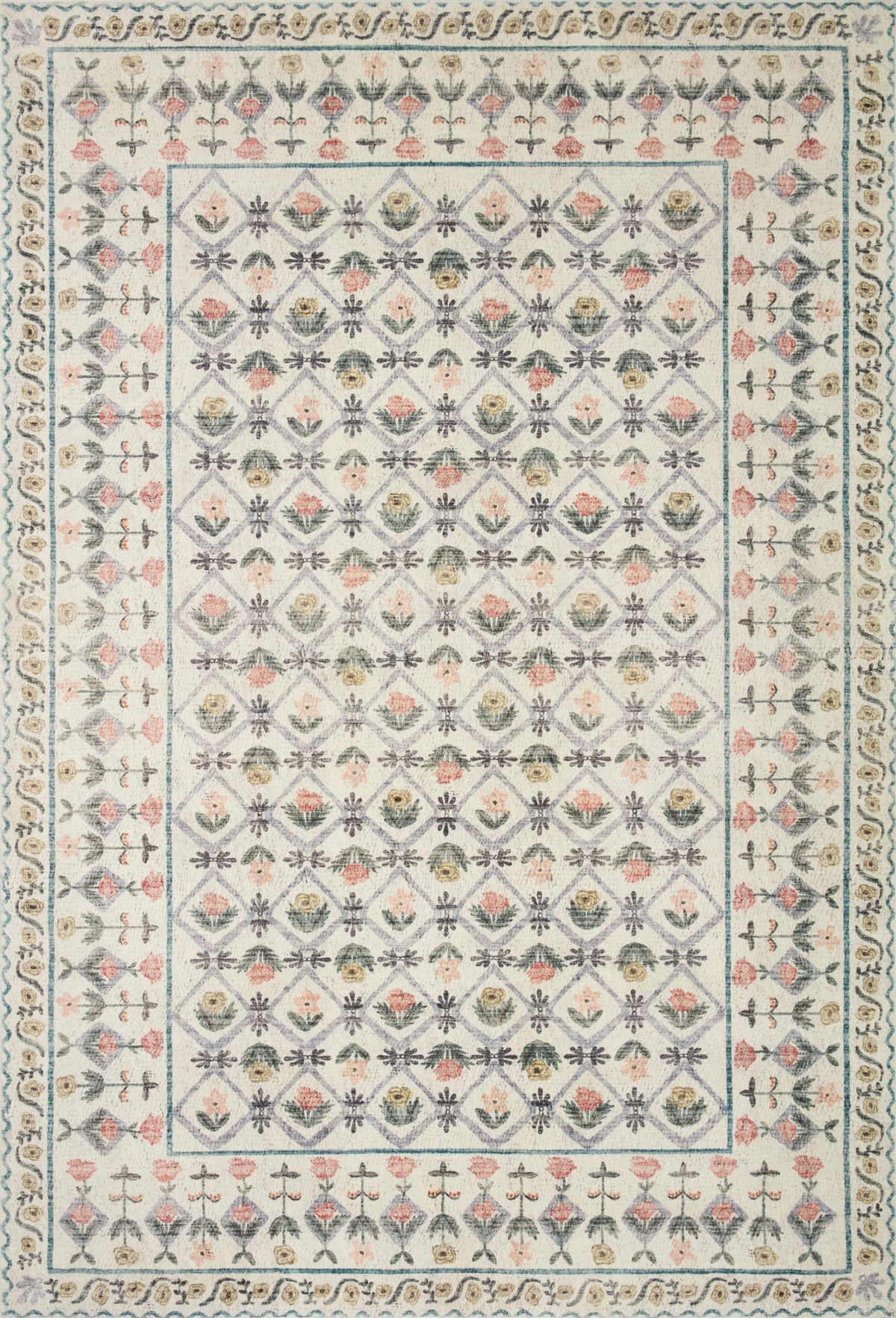 Rifle Paper Co. x Loloi 5'0" x 7'6" Ivory Eden feat. CloudPile Lattice (EDE-03) Area Rug