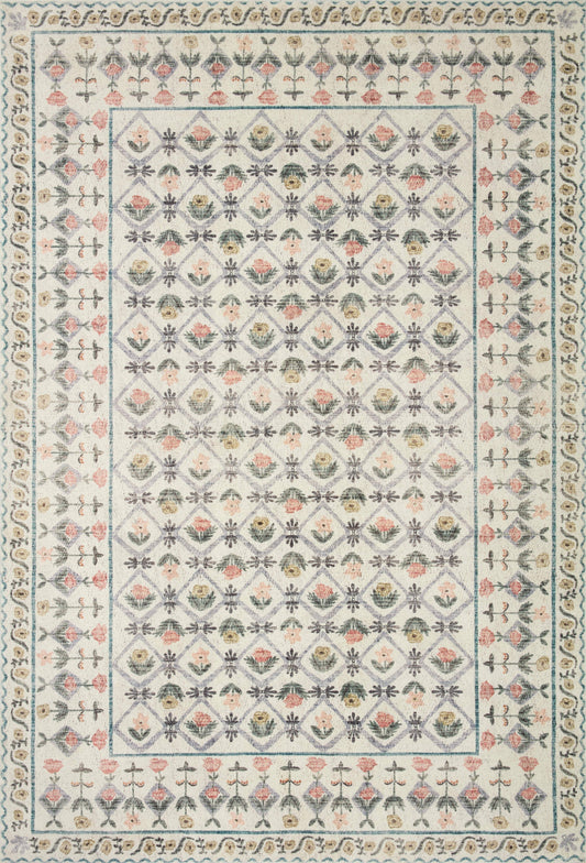 Rifle Paper Co. x Loloi 5'0" x 7'6" Ivory Eden feat. CloudPile Lattice (EDE-03) Area Rug