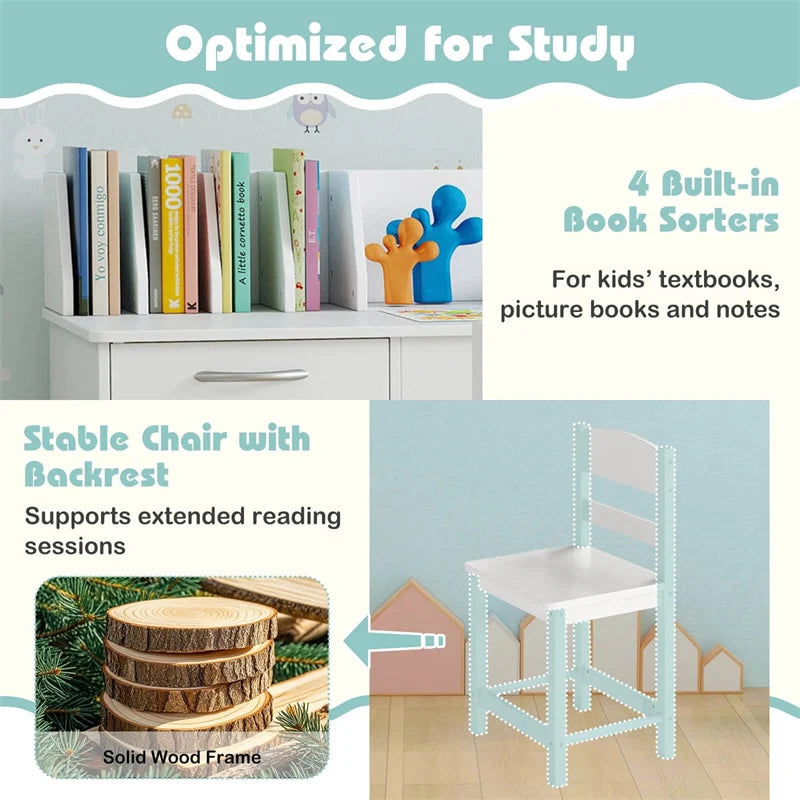 Wooden Kids Desk and Chair Set with Hutch, Storage Drawer & Cabinet - Product image 18