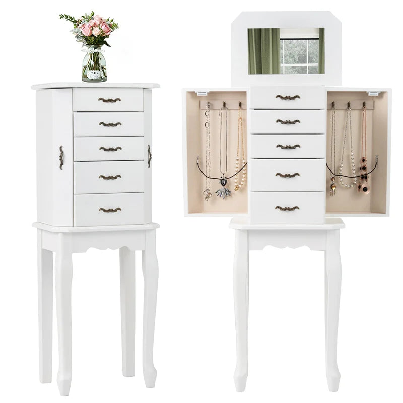 Standing Jewelry Armoire Cabinet with Flip Top Mirror, 4 Drawers, 2 Side Doors & Necklace Hooks - Product image 33