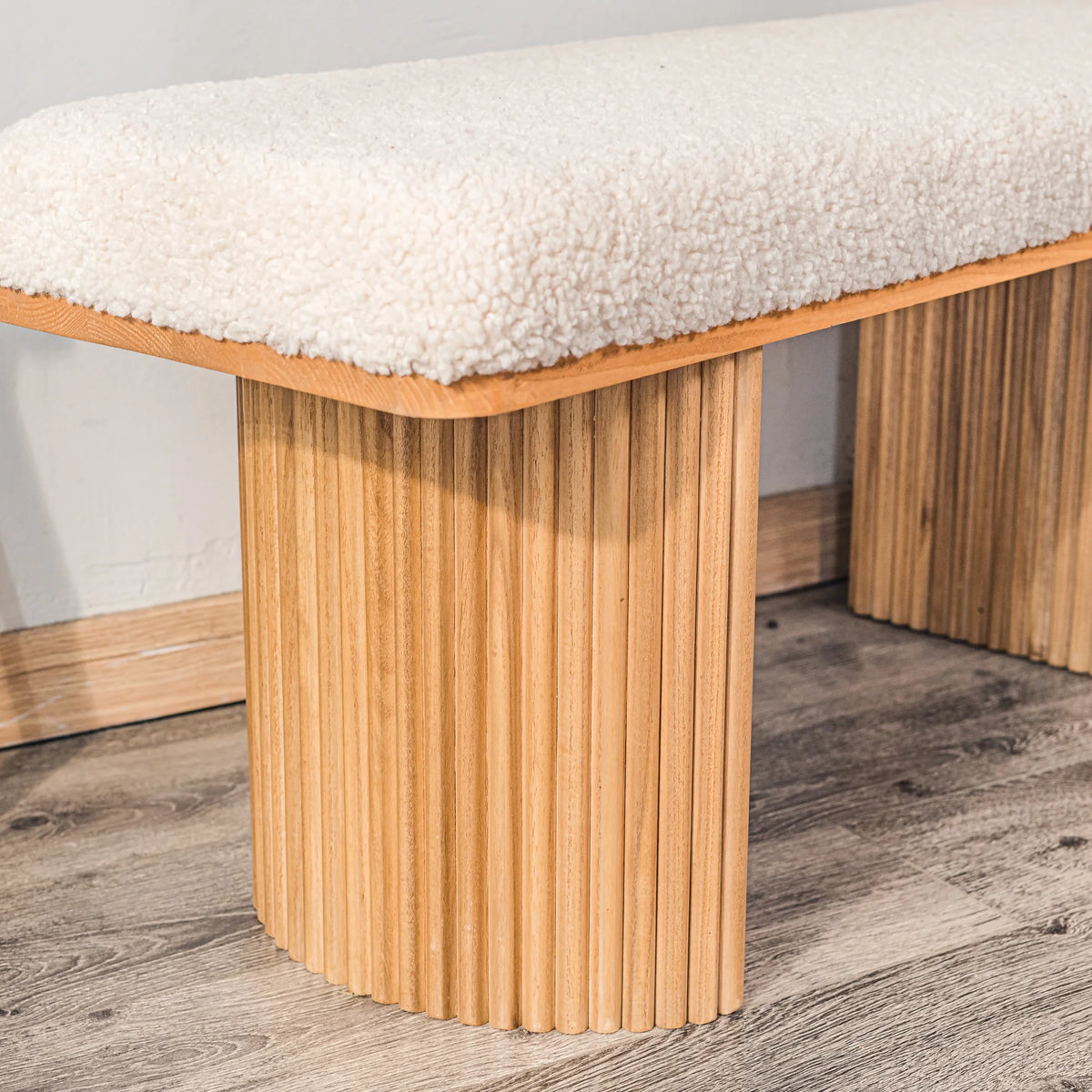 Solid Wood and Beige Velvet Bench Exotic Boho Entryway - Product image 12